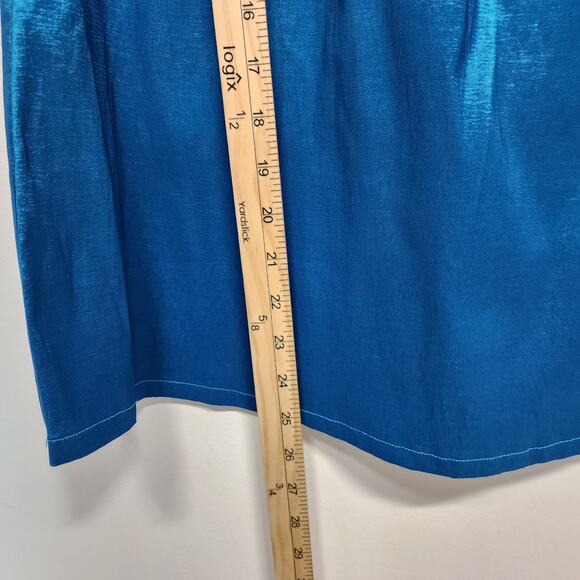 Socialite Taffeta Midi Skirt Size M Blue Pleated A-line Elastic Waist Glam Chic - Picture 5 of 10